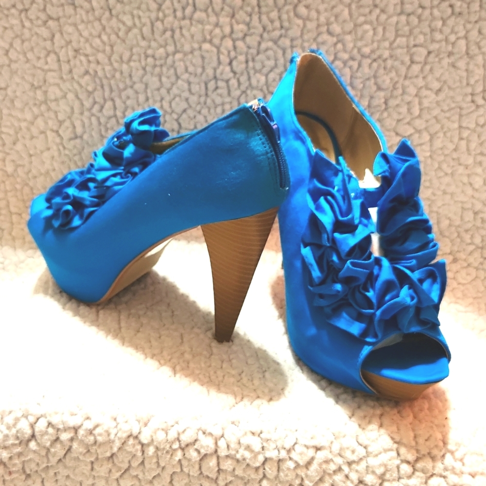 Bright Blue Ruffled Heels